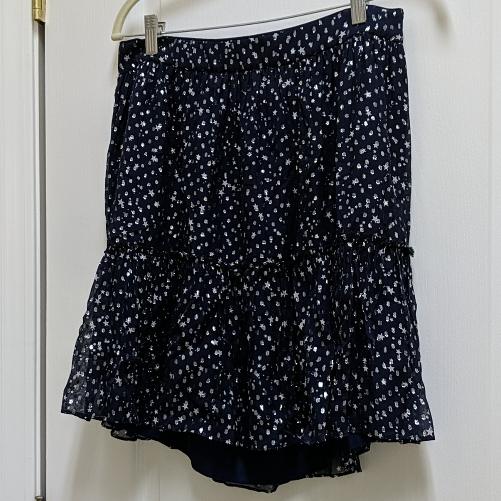 Kate Spade Navy Night Sky Lurex Dot Silk Skirt, 12